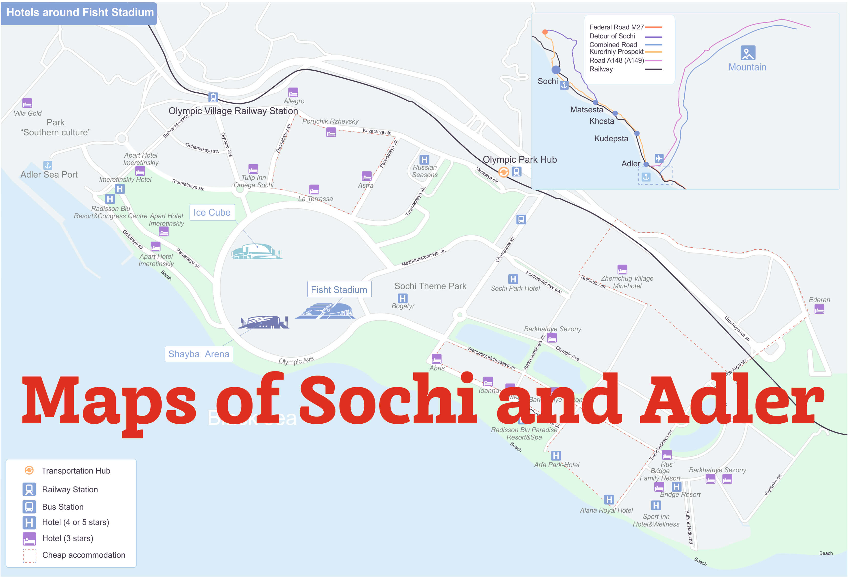 Maps of Sochi and Adler