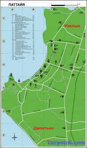Карта Паттайи с достопримечательностями и автовокзалами