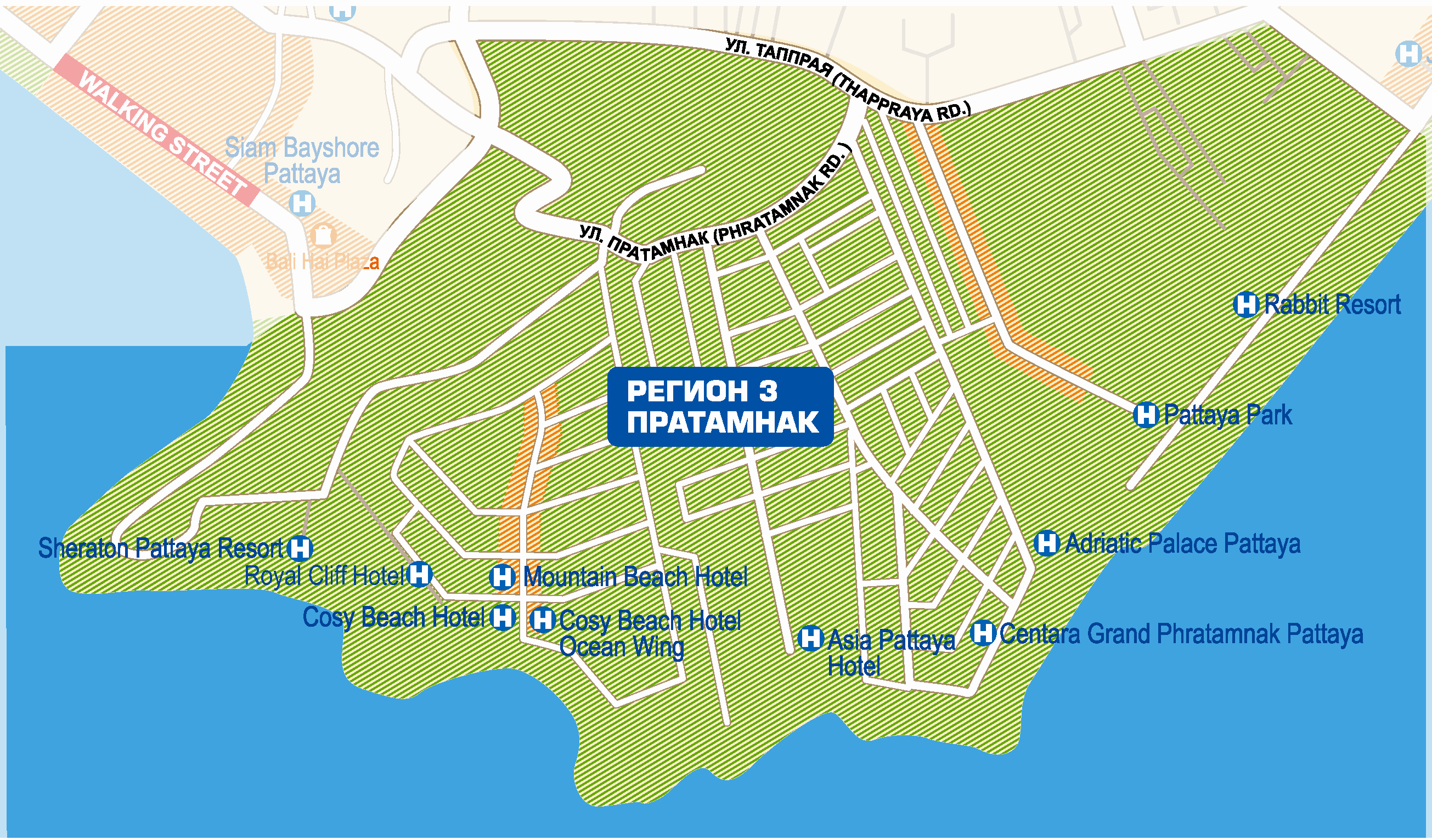Карта отелей, Паттайя, юг курорта