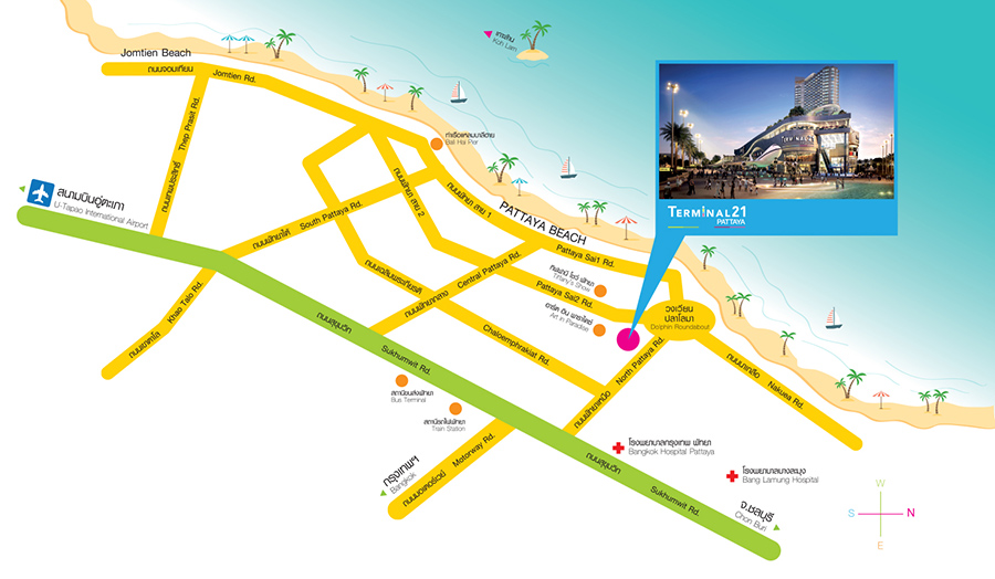 Схема "Как добраться до Terminal 21 в Паттайе"