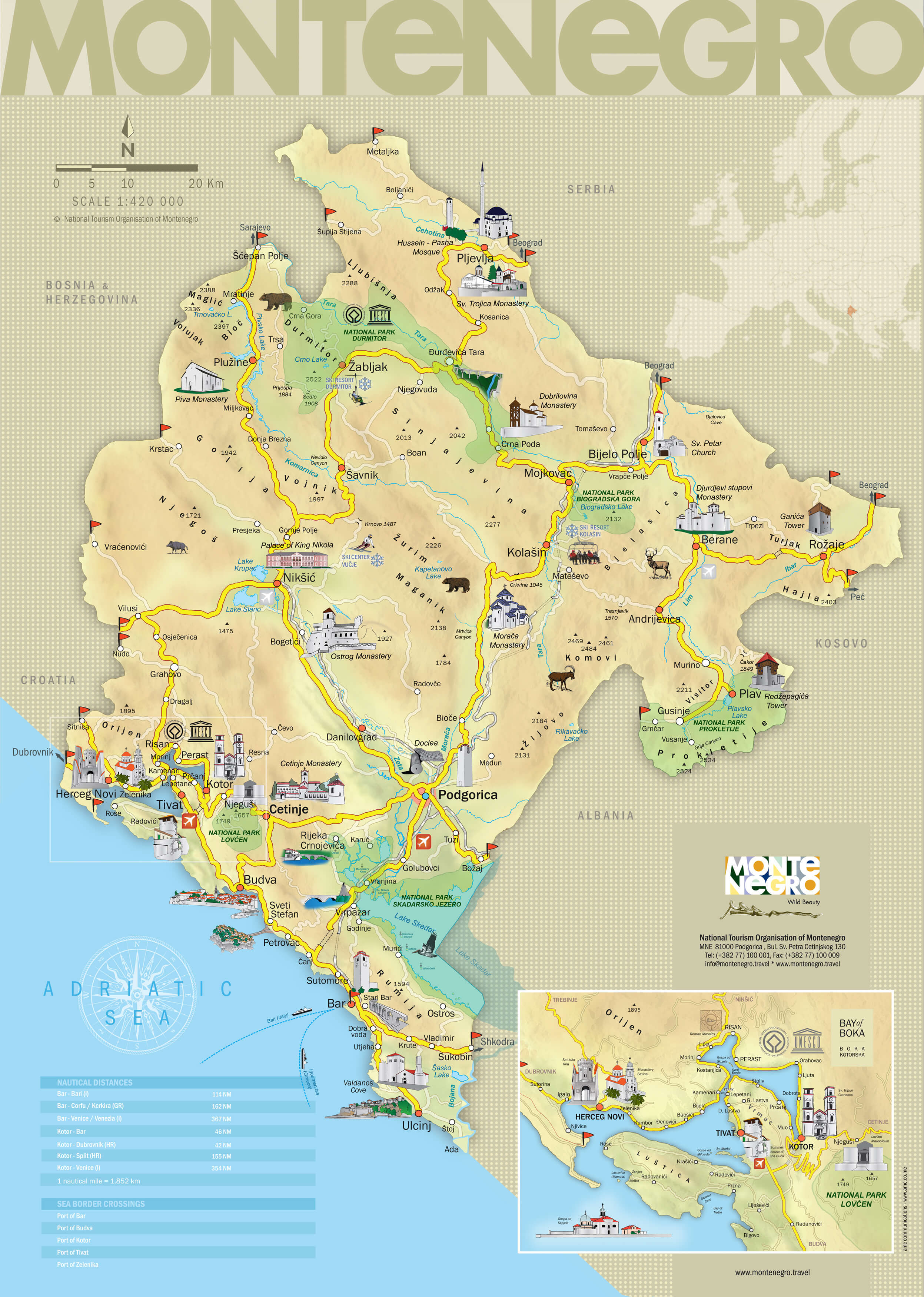 Туристическая карта Черногории на английском языке
